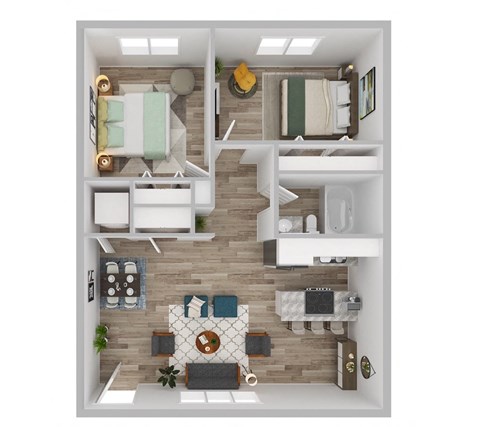 Floor plan for 2 beds, 1 bath, 751 sqft